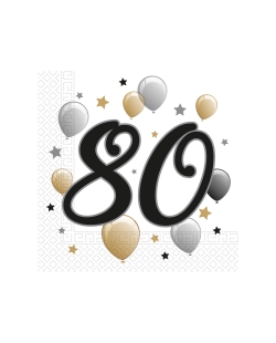 Servilletas 33 x 33cm 80 Años Oro/Negro 2Ply