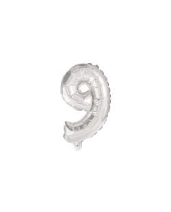 Globo Mini Auto-Inflable Numero: 9 Plata ***OFERTA DTO NO ACUMULABLE