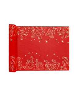 Camino Mesa Hojas Oro-Rojo 27cm Poliester Crepe 2,5m***OFERTA DTO NO ACUMULABLE