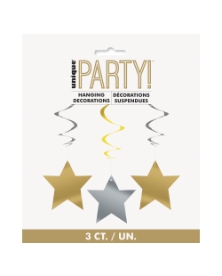 Deco Colgante Espiral Estrellas Plata Y Oro 66cm