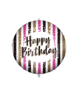 18/46cm Happy Bday Rayas Rosa/Oro, Cinta Y Peso ***OFERTA DTO NO ACUMULABLE