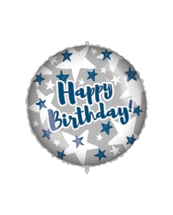 18/46cm Happy Bday Estrellas Azul/Plata, Cinta Y Peso ***OFERTA DTO NO ACUMULABLE