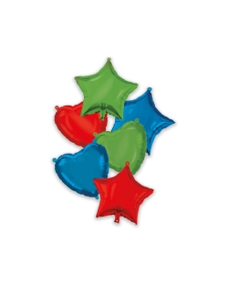 Bouquet 6 Globos 46cm Rojo, Azul Y Verde + Cinta Y Peso ***OFERTA DTO NO ACUMULABLE