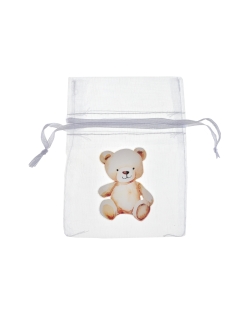 Bolsita Oso Baby 7.5X10cm Poliester Organdi Y Saten