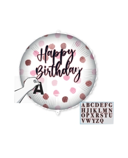 18/46cm Happy Bday Puntos Rosa Letras Personz. Pegatinas, Cinta Y Peso ***OFERTA DTO NO ACUMULABLE