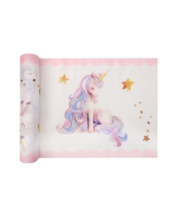 Camino Mesa Unicornio Rosa 28cm Muselina Poliester  2,5m