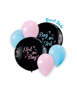 Globo Latex 80cm Negro Revelacion Genero Y 4 Globos 30cm Rosa/Azul 