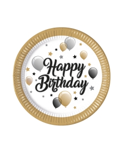 Platos 23cm Happy Bday Oro/Negro Fsc ***OFERTA DTO NO ACUMULABLE