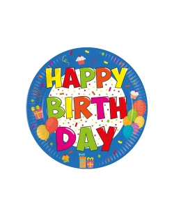 Platos 23cm Happy Bday Colores Fsc