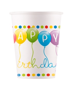VASOS PAPEL 200ml HAPPY BDAY STREAMER FSC