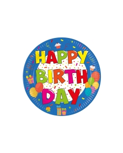 Platos 20cm Happy Bday Colores Fsc