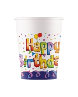 Vasos Papel 200ml Happy Bday Multicolor Fsc ***OFERTA DTO NO ACUMULABLE