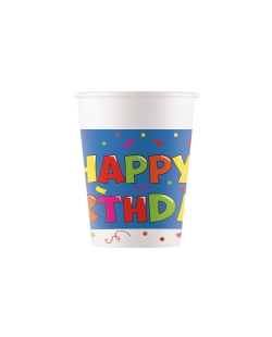 Vasos Papel 200ml Happy Bday Colores Fsc