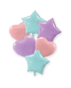 Bouquet 6 Globos 46cm Pastel + Cinta Y Peso ***OFERTA DTO NO ACUMULABLE