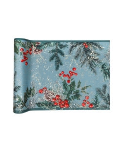 Camino Mesa Navidad Boscosa Celadon 28cm Terciopelo Poliester 2,5m***OFERTA DTO NO ACUMULABLE