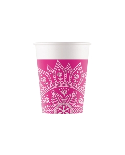 Vasos Papel 200ml Mandala Fucsia/Blanco Fsc