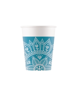 Vasos Papel 200ml Mandala Turquesa/Blanco Fsc