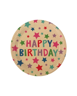 Platos 23cm Happy Bday Kraft Fsc 