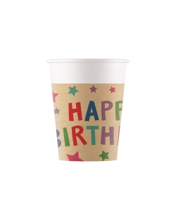 Vasos Papel 200ml Happy Bday Kraft Fsc