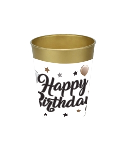 Vaso Plastico Reutilizable 250ml Happy Bday Oro/Negro