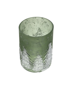 Portavelas Arbol Navidad Escarcha Verde Abeto 9.5X13cm Vidrio ***OFERTA DTO NO ACUMULABLE