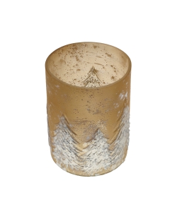 Portavelas Arbol Navidad Escarcha Oro/Plata 9.5X13cm Vidrio ***OFERTA DTO NO ACUMULABLE