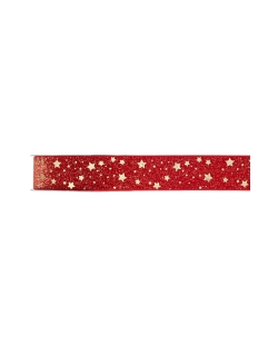Cinta Estrella Dorada Rojo 25Mm Terciopelo Poliester 3m***OFERTA DTO NO ACUMULABLE