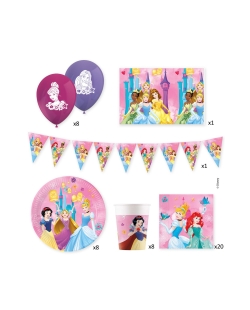 Caja Fiesta Princesas Disney (Platos, servilletas, vasos, globos latex, guirnalda y mantel)