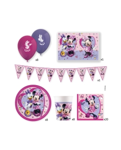 Caja Fiesta Minnie (Platos, servilletas, vasos, globos latex, guirnalda y mantel)