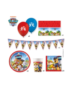 Caja Fiesta Patrulla Canina (Platos, servilletas, vasos, globos latex, guirnalda y mantel)