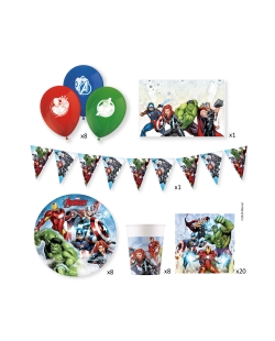 Caja Fiesta Vengadores (Platos, servilletas, vasos, globos latex, guirnalda y mantel)