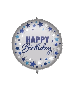 18/46cm Happy Bday Estrellas Azul/Plata, Cinta Y Peso ***OFERTA DTO NO ACUMULABLE