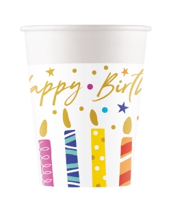 Vasos Papel 200ml  Happy Bday Velas Fsc