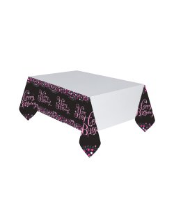 Mantel de plastico de celebracion rosa Feliz Cumpleaños - 1,4m x 2,6m 