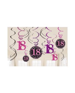 Remolinos Colgantes Decorativos Celebracion Rosa Edad 18 - 45cm 