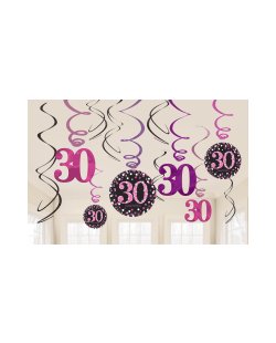 Remolinos Colgantes Decorativos Celebracion Rosa Edad 30 - 45cm 