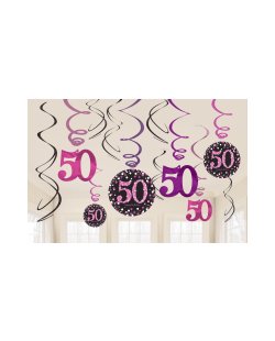 Espirales decorativas colgantes para fiesta de 50 años de color rosa - 45cm 