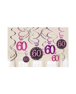 Remolinos Colgantes Decorativos Celebracion Rosa Edad 60 - 45cm 