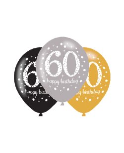Globos de Cumpleaños Mix Oro Celebracion Sparkling 60 Cumpleaños - Latex 28cm 
