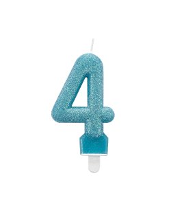 Vela Numero 4 Cumpleaños - Glitter Turquesa 7.5cm 