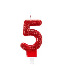 Vela Numero 5 Cumpleaños - Glitter Rojo 7.5cm 