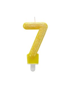 Vela Numero 7 Cumpleaños - Glitter Amarillo 7.5cm 
