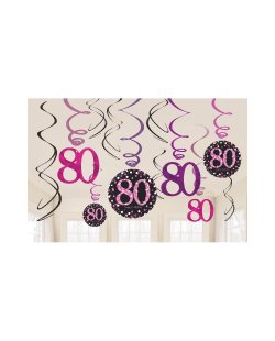 Remolinos Colgantes Decorativos Celebracion Rosa Edad 80 - 45cm 