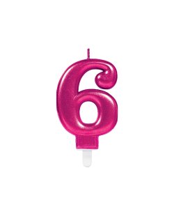 Vela Numero 6 Cumpleaños - Rosa 7.5cm 