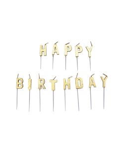 Velas Doradas Happy Birthday con palillo 