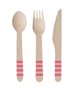 Cubiertos Madera Rayas Rosa 16cm 