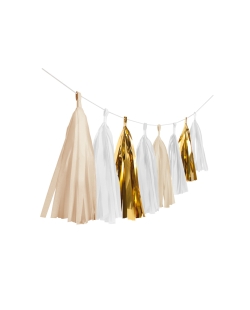 Guirnalda Pompom Oro Blanco 304cm 