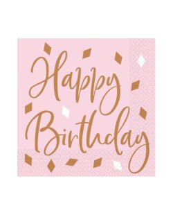 Servilletas 33cm X 33cm Rosa Dorado H.Bday 