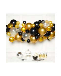 Globos Latex Kit Guirnalda Negro, Oro Y Plata 