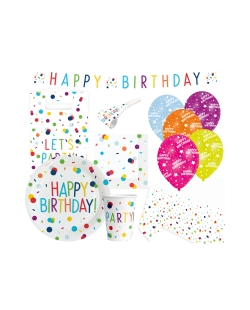 Party Set Confeti Bday: Plat, Vas, Serv, Mant, Guirn... 